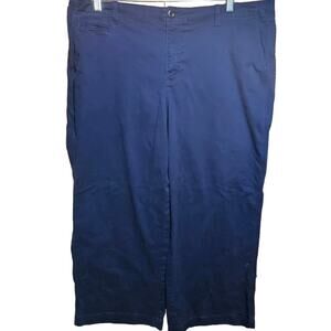 Lands End Cotton Blend Navy Blue Mid Rise Wide Leg Pants Size 18W